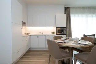 Cuisine d'une chambre de la résidence Beaulieu AW